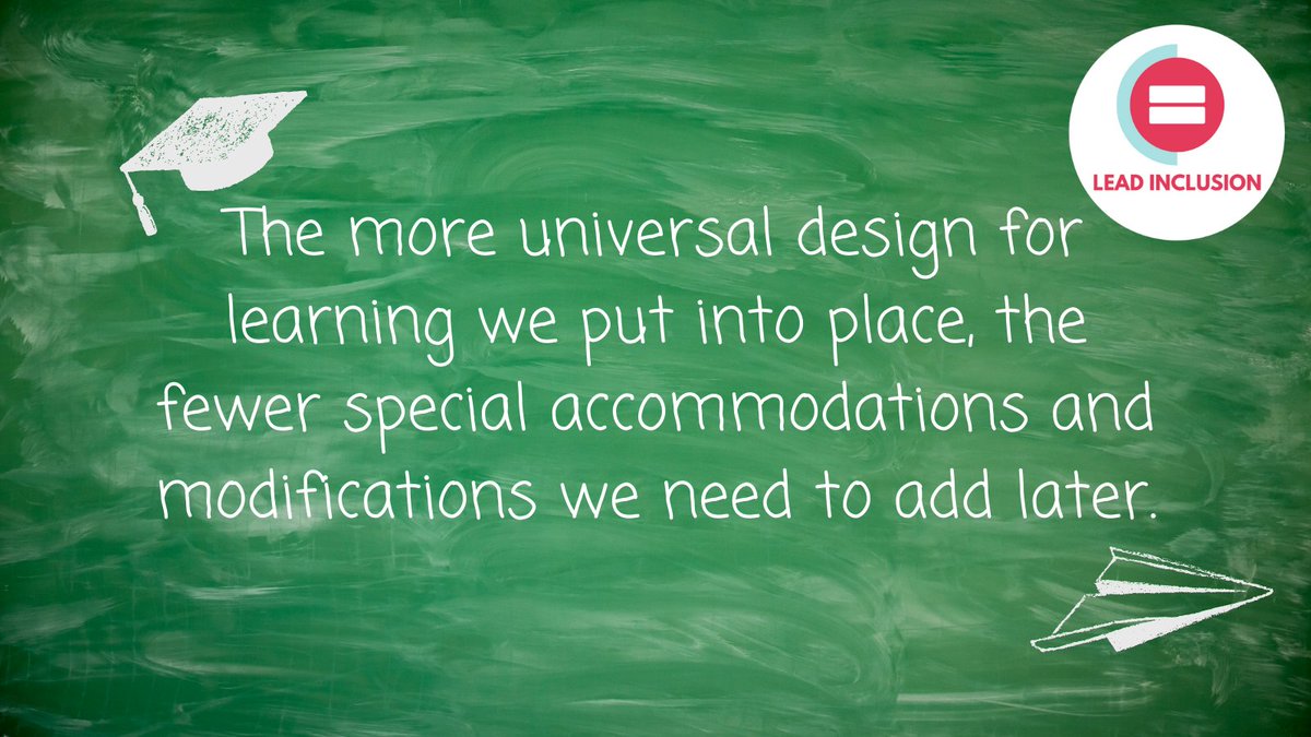 The more universal design for learning we put into place, the fewer special accommodation and modifications we need to add later. #LeadInclusion #udlchat #inclusion #inclusionmatters #globalsped #globaledchat