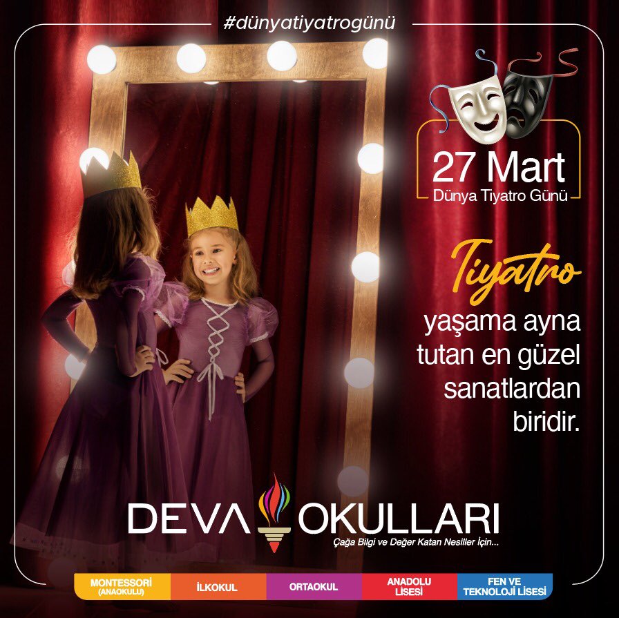 DevaOkullari's tweet photo. Tiyatro yaşama ayna tutan en güzel sanatlardan biridir. 
Dünya Tiyatro Günü Kutlu Olsun. 

#devaokulları #dünyatiyatrogünü #tiyatro https://t.co/fprmhPUhzZ