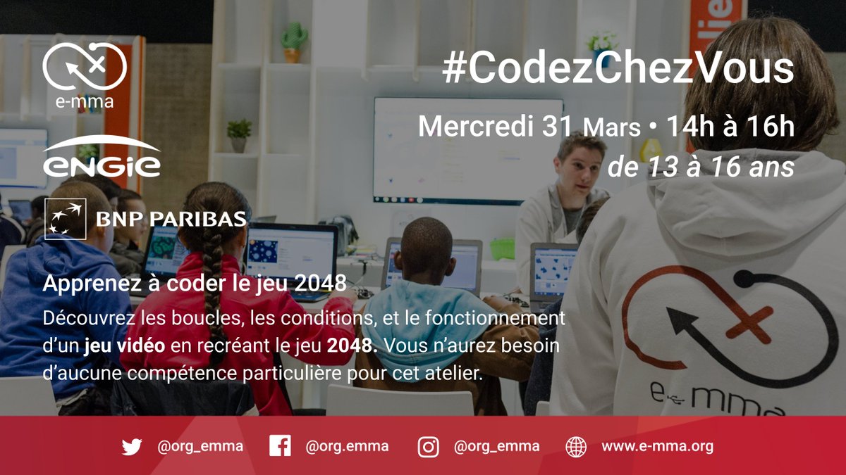 Org_Emma's tweet photo. On continue l'aventure #CodezChezVous rendez-vous Mercredi 31 Mars à 14h pour un nouvel atelier consacré aux ados 💻

Plus d'information sur l'atelier 👉 https://t.co/YiGTTENjqC

Le planning des ateliers #CodezChezVous ici https://t.co/zhXwJU2coP https://t.co/ItMBh8TnEo