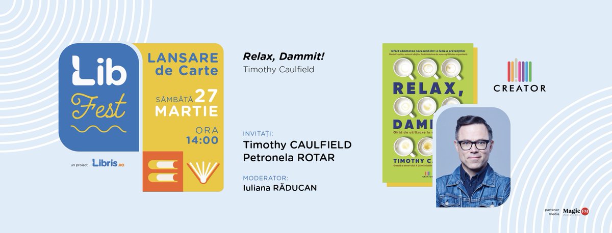 CaulfieldTim's tweet photo. Soon! Looking forward to speaking at the #Romania #LibFest! 

Talking about #RelaxDammit, #misinformation, and our daily decisions! https://t.co/9AoS1zc2v6