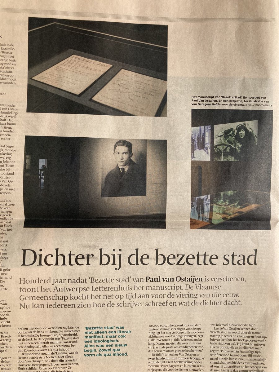 NeleHen's tweet photo. Het is er. Vanaf vandaag 3 maanden lang te zien in het #Letterenhuis: het 100jaar oude handschrift van ‘Bezette Stad’ dat nog niets aan kracht heeft ingeboet. En zoveel andere bijzondere historische stukken. Welkom!

https://t.co/fhvG1AYYgv

Vandaag in De Tijd: https://t.co/y8AVeHIC25