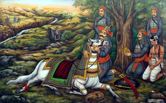 7.In the midst of furious fighting, Maharana Pratap faced Man Singh. His beloved horse Chetak stepped on Man Singh's elephant's trunk,Maharana Pratap threw spear at Man Singh, but he dodged.In the face-off, Chetak was injured,& Maharana was led out safely to fight another day.