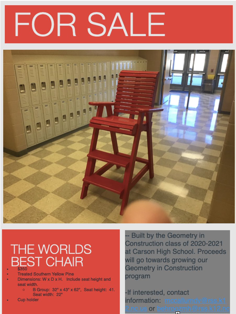 Jesse C. Carson High School (@jchscougars) on Twitter photo These chairs were built by our students as the very first project in our new Geometry in Construction class. They are now for sale. Please consider supporting our students and their innovative math class. <a href="/JCHS_Cabinet/">Carson Cabinetmaking</a> These chairs were built by our students as the very first project in our new Geometry in Construction class. They are now for sale. Please consider supporting our students and their innovative math class. <a href="/JCHS_Cabinet/">Carson Cabinetmaking</a>