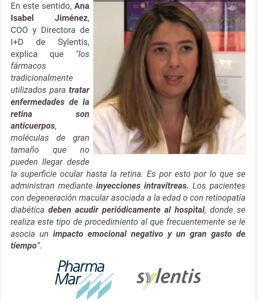 pharma_jonpi's tweet photo. Sylentis ( PharmaMar ) Inicia un Ensayo Clínico de Fase I con SYL1801 Para Enfermedades de Retina .
https://t.co/H6oc0qW95e #pharmamar #Sylentis #retina #SYL1801 https://t.co/unsolPbefm