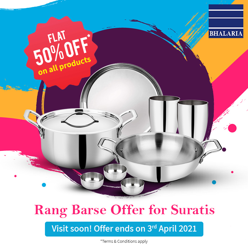 BhalariaBombay's tweet photo. સુરતીઓ માટે સારા સમાચાર છે. 

Enjoy flat 50% off on all products at our store in Surat this Holi. Come soon 🙂 Offer ending soon!
Address: G-8, Vesu Point, Vesu Main Road, Beside HDFC Bank, Opp. Vijay Laxmi Hall, Vesu, Surat, Gujarat – 395007. #bhalaria #happyholi https://t.co/GlOFiVyXvR
