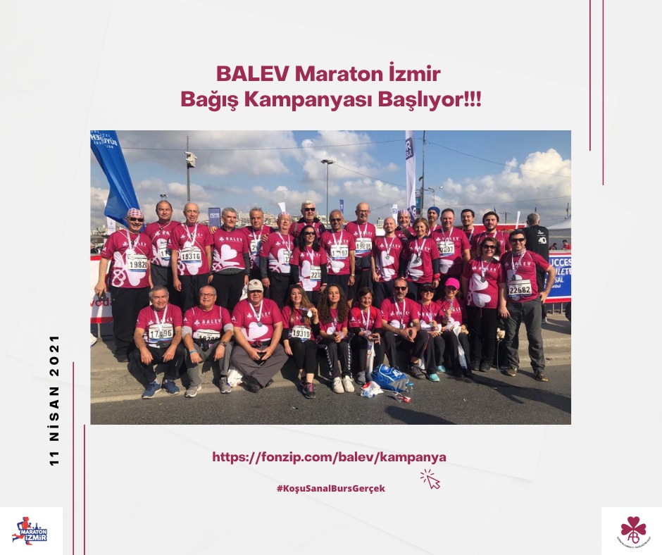 BALEV Maraton İzmir Bağış Kampanyası Başlıyor!!!
Sen de bizimle koşmak istersen; kampanyanı başlat ve destek ol!
 fonzip.com/balev/kampanya adresinden kişisel kampanyanı oluşturabilir, hemen bağış toplamaya başlayabilirsin.
#KoşuSanalBursGerçek