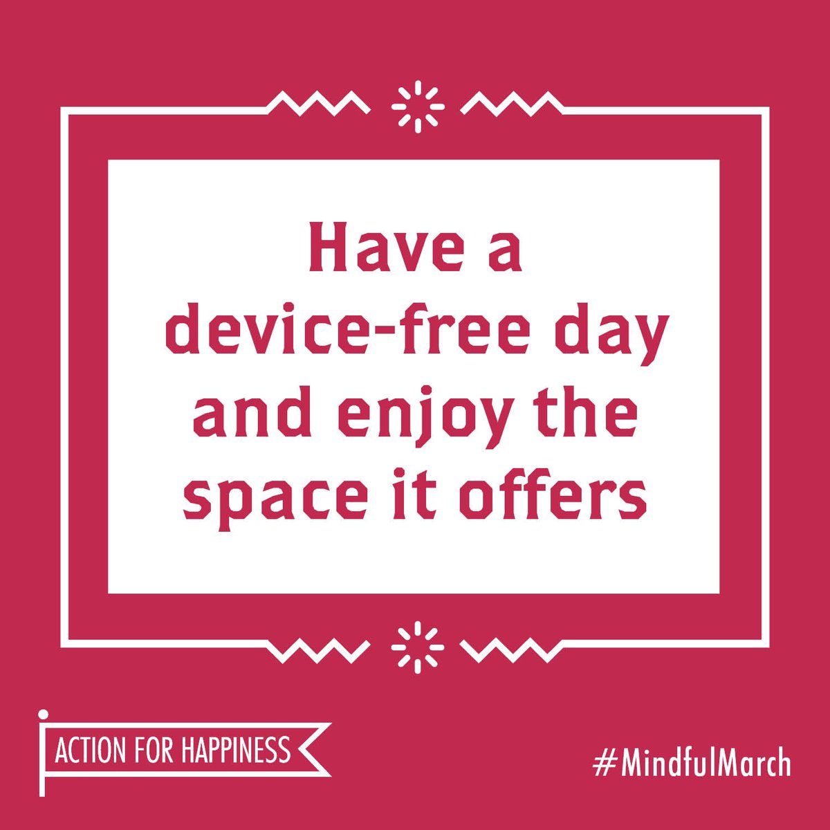 actionhappiness's tweet photo. Mindful March - Day 27: Have a device-free day and enjoy the space it offers 📴🌤 https://t.co/SLI4Dl4M4D #MindfulMarch https://t.co/UkI2JIYkXy