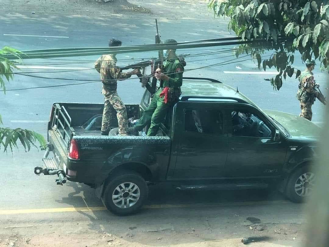 Tw // Death
Kyaikto, Mon State: Violent and brutal crackdown using machine guns and attempted at mass murdering to protestors this morning, ONE DEATH and EIGHT INJURED. #WhatsHappeningInMyanmar #AntiFascistRevolution2021