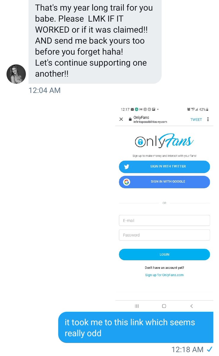 temptress_witch's tweet photo. 🚨‼️PHISHING SCAM WARNING‼️📢
today @yourgfkaarbkupz messaged me asking for L4L. the link they sent was to a domain that is not OF, but opens an OF login page. DO NOT LOGIN. they seem to be scamming ppl for login info &amp; potentially stealing photos. they have multiple accounts. https://t.co/JAWa46rPn0
