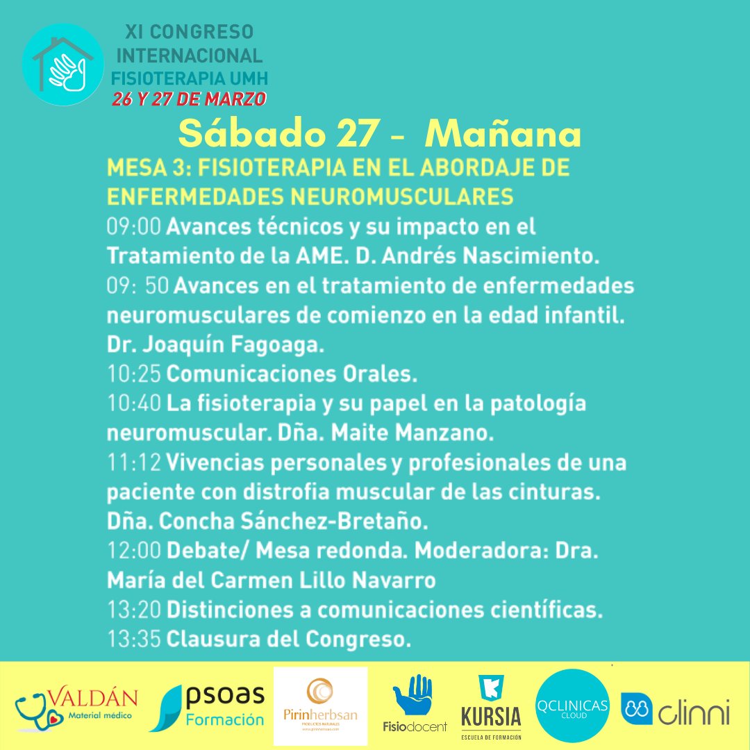 CFUMH's tweet photo. ¡Buenos días!
Empezamos el sábado con las ponencias sobre "Fisioterapia en el abordaje de enfermedades neuromusculares"
#CFUMH21 https://t.co/EA7fedR3Yo