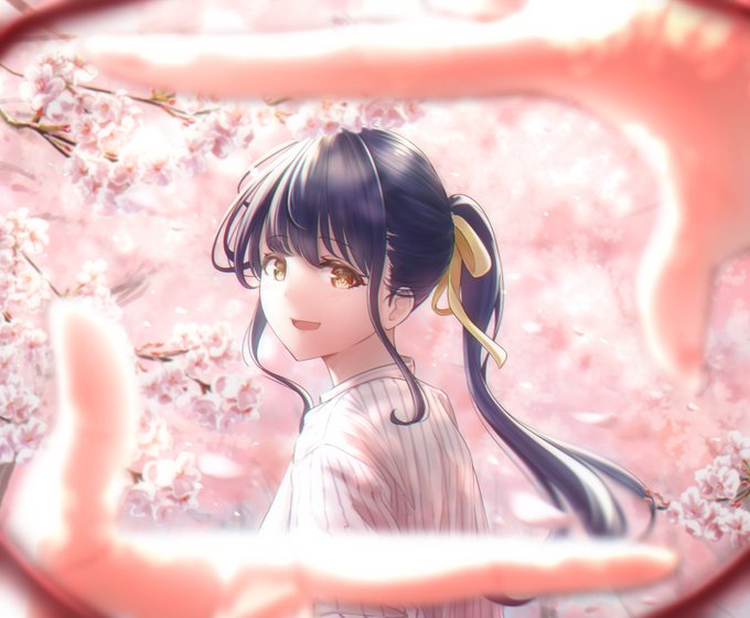 「友と桜」

二枚目もあります。
#さくらの日
#オリキャラ
#イラスト 