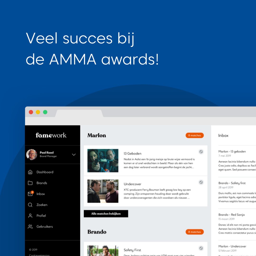Wauw! Famework is genomineerd voor een AMMA award! 😱  En dat in de categorie 'Innovation &amp; development of the Year'. Terwijl we samen verder bouwen aan hun matchingplatform, duimen we alvast voor een overwinning. Succes! 🍀 
#ammaawards