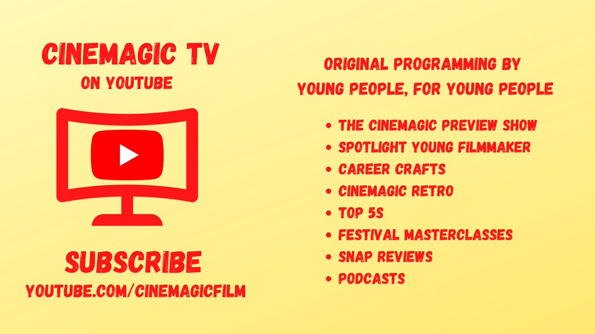 Cinemagic's tweet photo. Subscribe to Cinemagic TV for original programming for &amp; by Young People. #TheCinemagicPreviewShow #SpotlightYoungFilmmaker #ShortFilms #RoundTables #Top5s #CareerCrafts #CinemagicRetro #SnapReviews #FestivalMasterclasses #QandAs

https://t.co/wyH4PJedml https://t.co/0R69IFNRPO