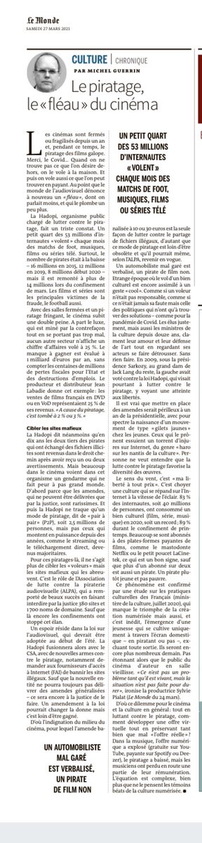 Ce qui se dit le mieux en culture et en cinéma dans <a href="/lemondefr/">Le Monde</a> l’est souvent dans la chronique hebdomadaire dense et intelligente de Michel Guerrin.