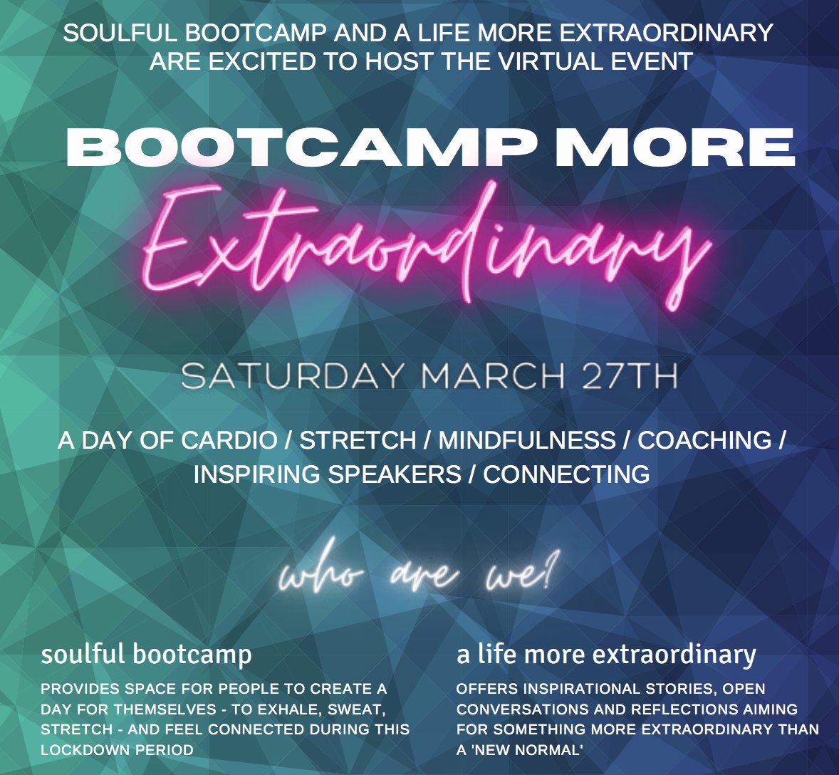 It's Bootcamp day!!

We're so excited about today and we're already having a great time!

Esme Benjamin from beCOmotion is getting people energised with pilates &amp; dance

Full schedule and info here …f-41ef-80db-01a40ae224a9.filesusr.com/ugd/8b2f7a_195…