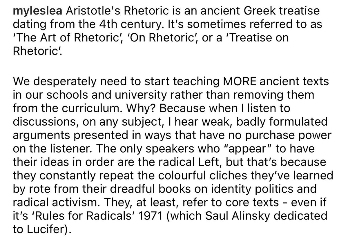 myles_lea's tweet photo. We need to teach MORE #ClassicalTexts rather than removing them from the #curriculum. Weak arguments, badly argued have no purchase. The #RadicalLeft learn by rote from their books on #IdentityPolitics. #ClassicalLiterature has been been tarred as elitist but leads to excellence https://t.co/YbhsIDLaUc