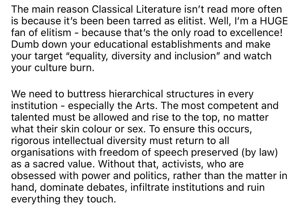 myles_lea's tweet photo. We need to teach MORE #ClassicalTexts rather than removing them from the #curriculum. Weak arguments, badly argued have no purchase. The #RadicalLeft learn by rote from their books on #IdentityPolitics. #ClassicalLiterature has been been tarred as elitist but leads to excellence https://t.co/YbhsIDLaUc