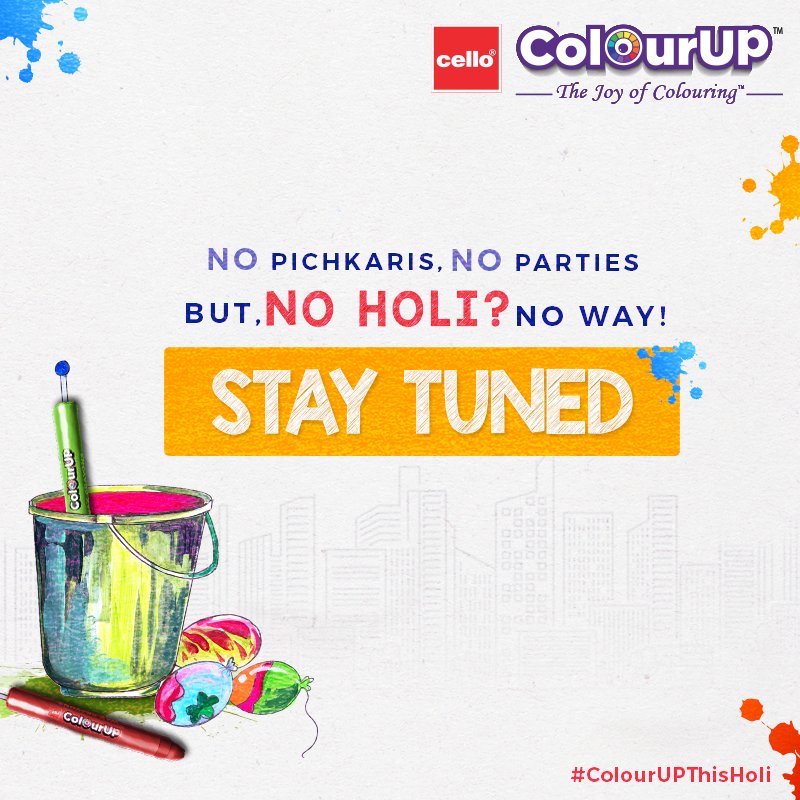 CelloStationery's tweet photo. While the pandemic may have pressed pause on your Holi celebration, we won’t let that happen to your plans of a colour splash! Stay tuned for a ‘blow-tastic’ surprise 

#ColourUP #CelloColourUP #holicelebration #StayTuned #staytunedformore #cantwait #2021 #somethingbigiscoming https://t.co/yPwJDPA9hb