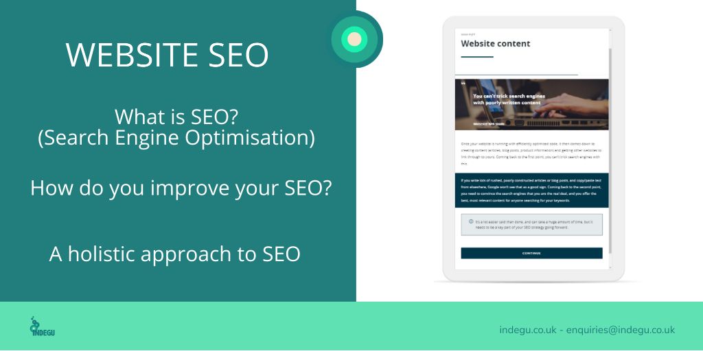 IndeguLtd's tweet photo. Do you know how to improve your SEO? Need a little help? Take a look at this resource we’ve developed in partnership with @WorcsWebStudio.  You can access the free elearning session here: https://t.co/shncjBKf4d
#WorcNetworks #WeekdayUK https://t.co/l50eLNfX82