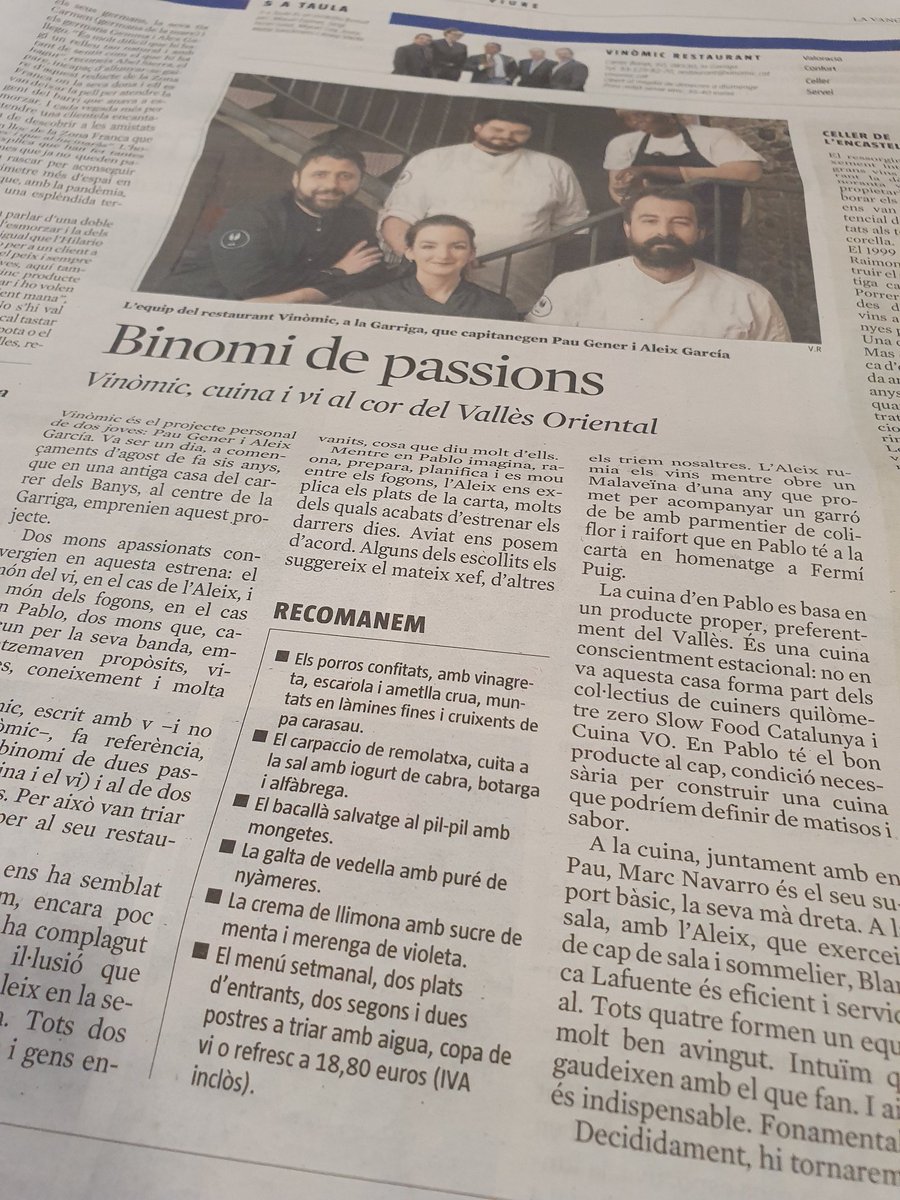 Txell_Catalan's tweet photo. Quina il-lusió veure en @gastrunamix, l'Aleix i tot l'equip del #Vinòmic al #5aTaula de @LaVanguardia ! Moltes felicitats, família!
És un orgull que formeu part de l'oferta gastronòmica de #lagarriga! #FemPoble #Proximitat #CuinaVO #SlowFood https://t.co/3fmx96WEV6