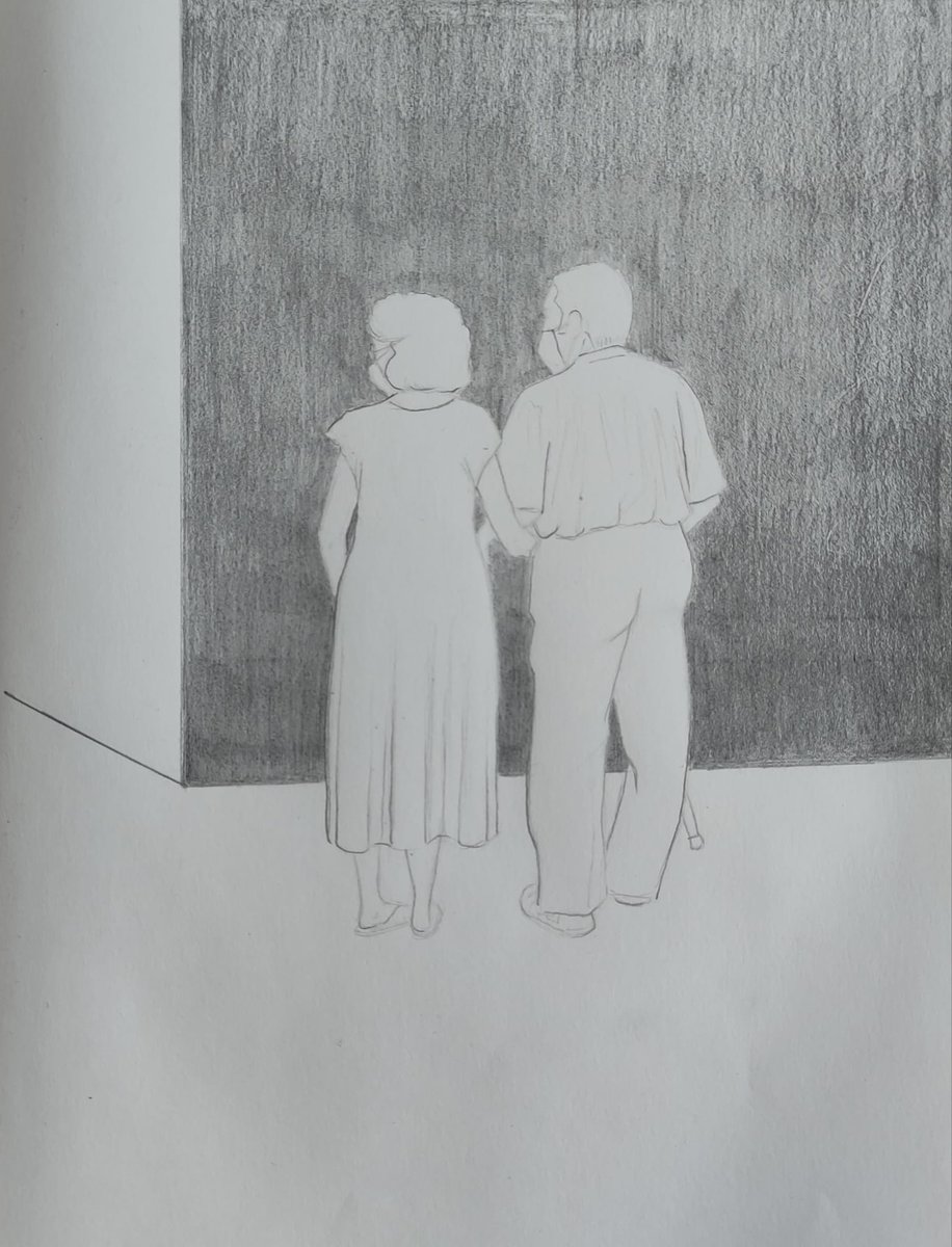 galeriautopia's tweet photo. Leticia Zarza. Lázaro y Ana, 2021. Grafito sobre papel, 17x31cm. En memoria de Lázaro Moreno. https://t.co/9b1Pu5TAJn