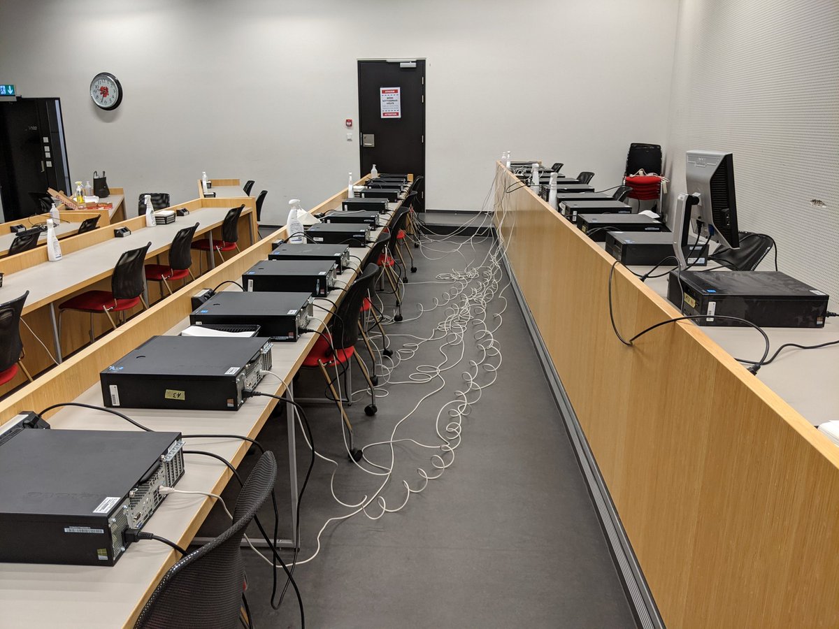 The practice session is starting in 12 minutes! You can view the scoreboard at standings.nwerc.is

Here is another behind the scenes photo of the setup - all the machines that are ready to inflict judgement on your solutions during the contest! #nwerc2020