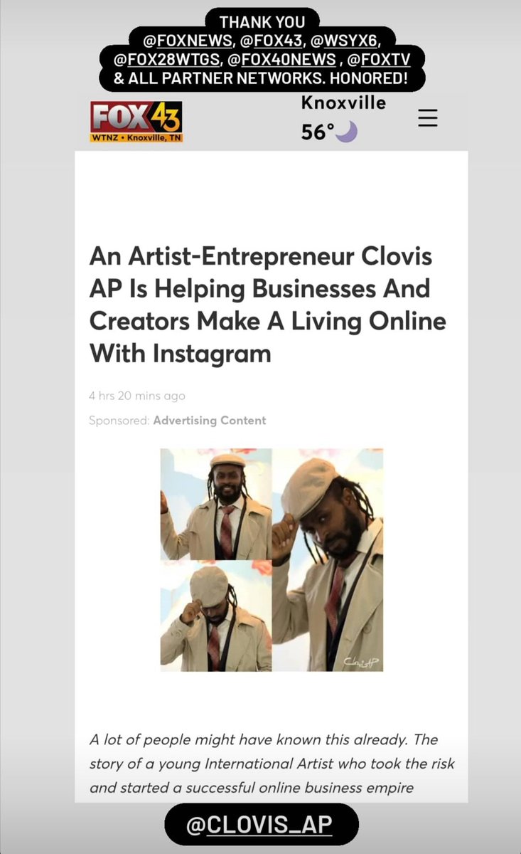 clovis_ap's tweet photo. Our Story Is Worth Sharing Because It Is Not Only Inspired But Remove The Limitations On Every Mindset. My Gratitude To #FoxNews #FoxTv And All Their Partners &amp; Networks For Sharing My Story.... #APTTM I Wish My Late First Partner "Norbert Chika", He Believed In My "Crazy Dreams" https://t.co/qXf024nl6F