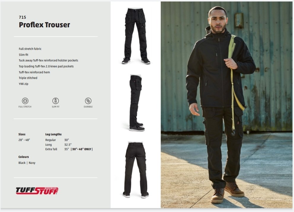 The clocks change and the weather is getting warmer so try the 715 Proflex Trousers. Lightweight and durable with 4 way stretch fabric ideal for working on warm spring and summer days. Now available from NMBS #workwear #Tuffstuff #playhardworkhard <a href="/NationalMerch/">NMBS</a>