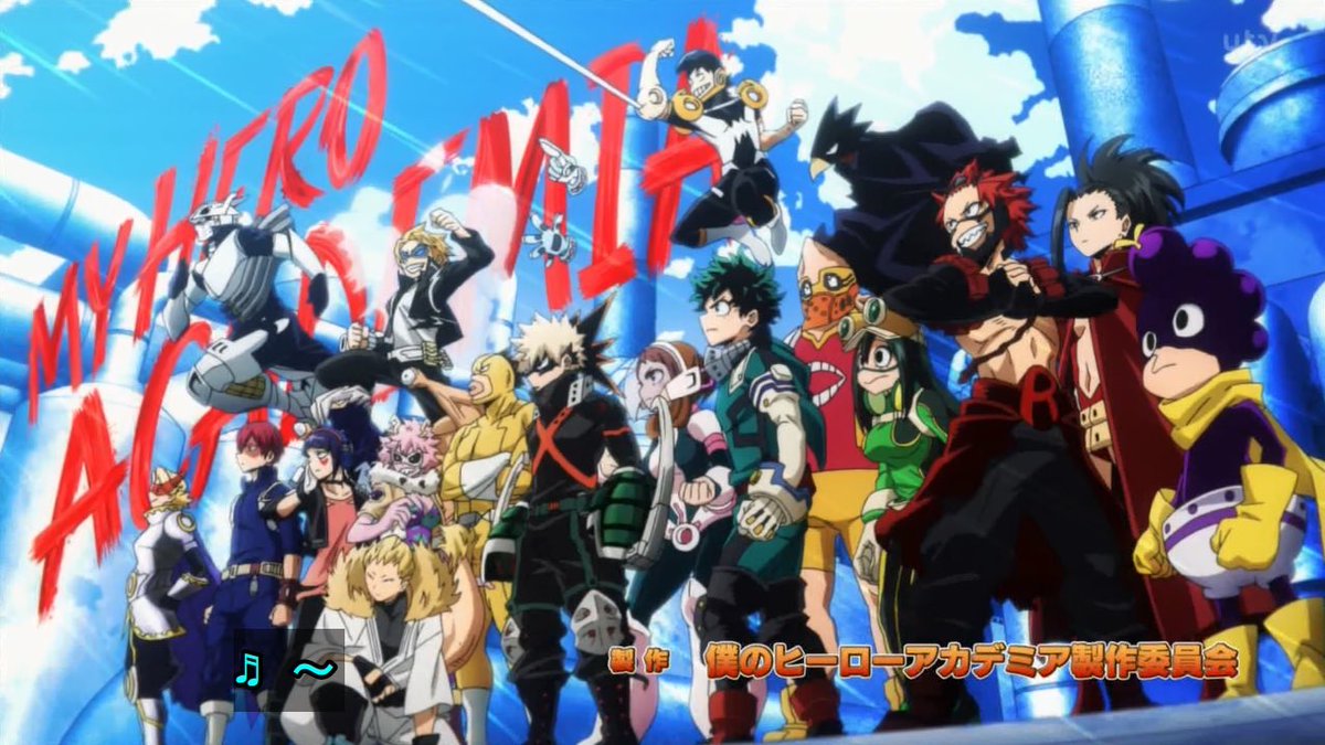 新opもedも良き良きの良き Ab対抗戦に合わせてクラスメイト全員集合 心操くんもバッチリ目立ってたね Ofa歴代継承者たちが歩いていくシーンめちゃくちゃカッケェな そして推しの私服お披露目ed 平和だ Heroaca A T Co Egkvwjlbfl