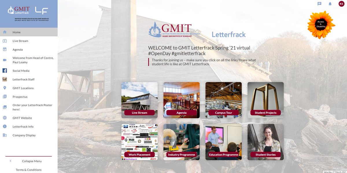 Click on crowdcomms.com/letterfrackspr… to join the GMIT Letterfrack Virtual Open Day this morning! #furniture #design #technology #teaching

The LIVE STREAM is on from 11am-1pm but the event is open for you to explore now :) See the schedule below in replies 👇👇👇