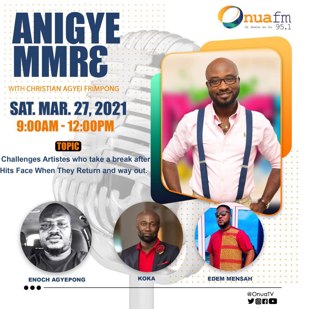 onua951fm's tweet photo. We’ve got a great lineup of guests for you on your number one entertainment show #AnigyeMmere with @Chris_OnuaFM. 

We’re live on air.📻 Tune in. https://t.co/EQDlhimqQn