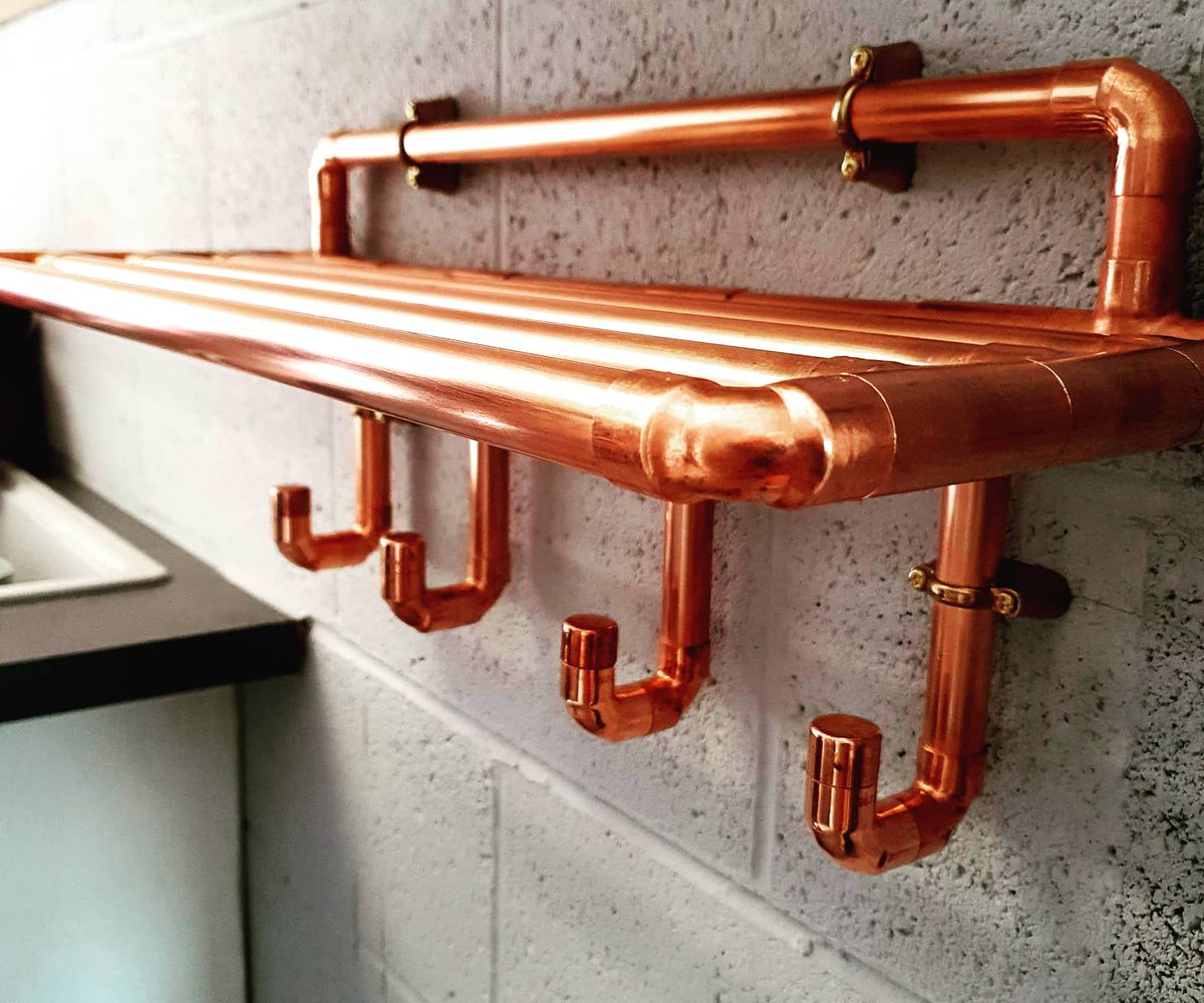 just_copper_'s tweet photo. Another Handmade bespoke piece of furniture 
Customer had an issue with thier new 🐶eating shoes
So we designed a coat hook with additional shoe rack above
Made with 22mm copper pipe &amp; brass hospital clips for extra stability https://t.co/42C60sA5TF