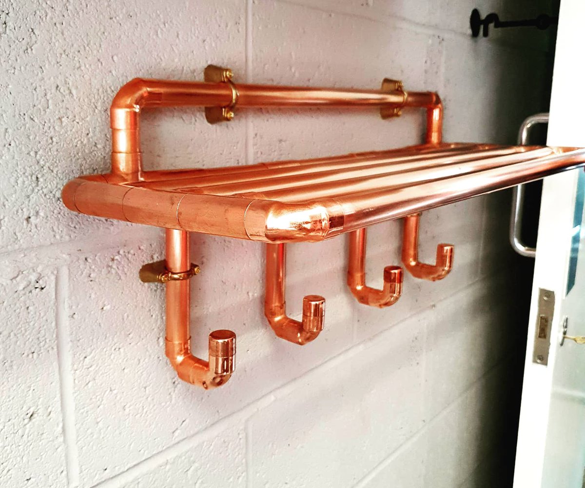 just_copper_'s tweet photo. Another Handmade bespoke piece of furniture 
Customer had an issue with thier new 🐶eating shoes
So we designed a coat hook with additional shoe rack above
Made with 22mm copper pipe &amp; brass hospital clips for extra stability https://t.co/42C60sA5TF