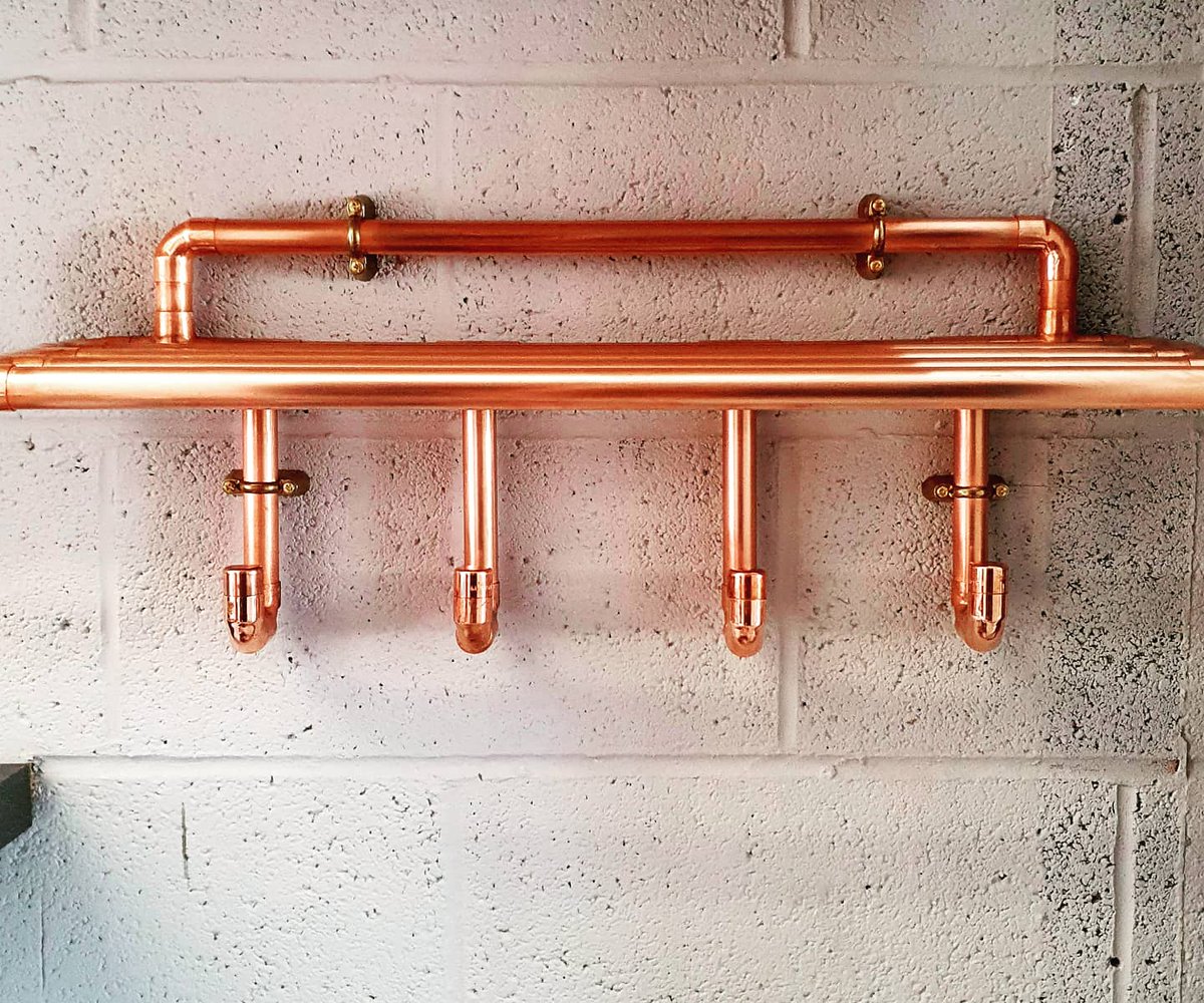 Another Handmade bespoke piece of furniture 
Customer had an issue with thier new 🐶eating shoes
So we designed a coat hook with additional shoe rack above
Made with 22mm copper pipe &amp; brass hospital clips for extra stability