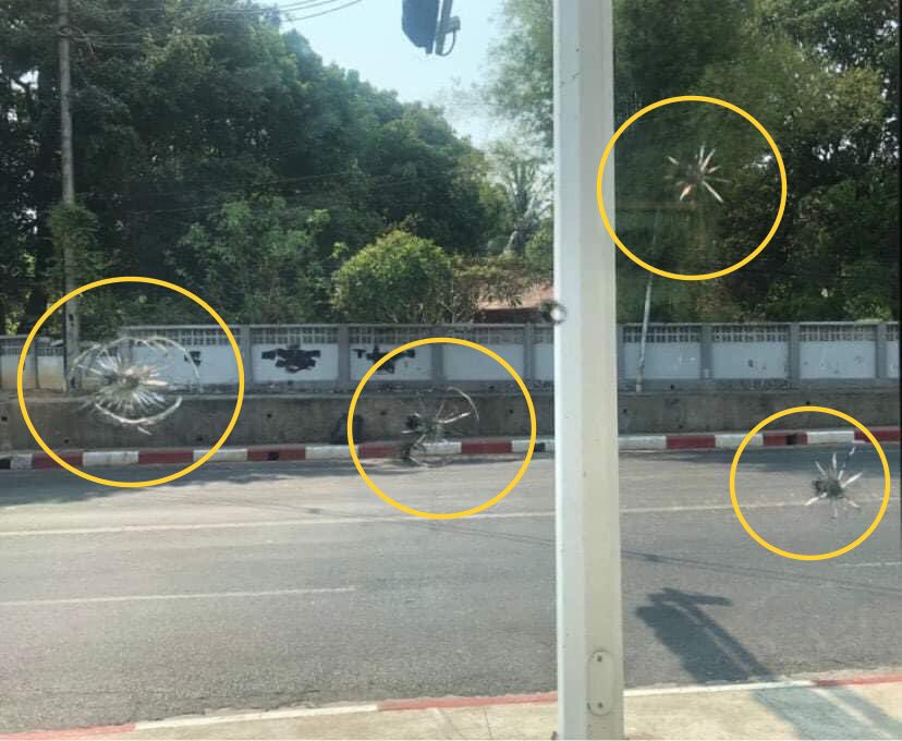 hannayuri_twt's tweet photo. American Center on University Avenue Road, Yangon was fired 4times at 2:26PM today. Luckily, the security guards were not injured. It remains to be seen how the US government would response as a diplomatic territory.
#AntiFascistRevolution2021
#Mar27Coup
#WhatsHappeningInMyanmar https://t.co/d8AhSePV97