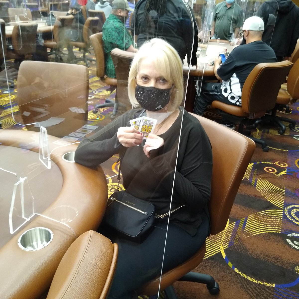 SPPokr's tweet photo. Congratulations to Kathleen for taking down the 6pm Deepstack tournament. She bested the 124-player field to score $3229! Join us Saturday morning at 10am for our new $15k guaranteed Deepstack event. #queenswin #solonochop South Point Hotel, Casino & Spa https://t.co/4Z76YV5VUf