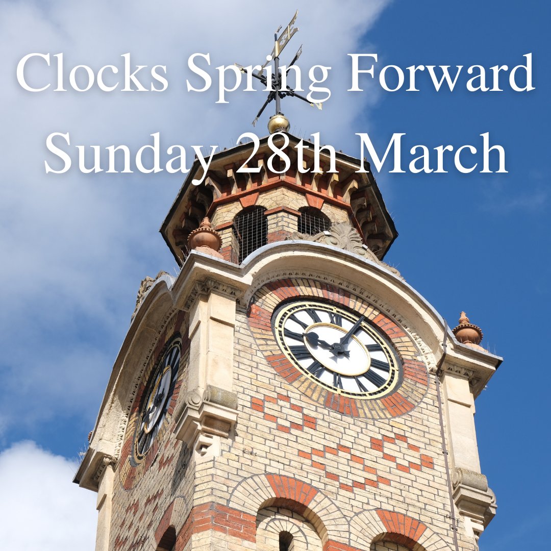 Go_Epsom's tweet photo. Don't Forget the clocks Spring forward at 1am on Sunday 28th March #clocksspringforward #clocksgoforward #spring #epsom https://t.co/UNVYcXAomE