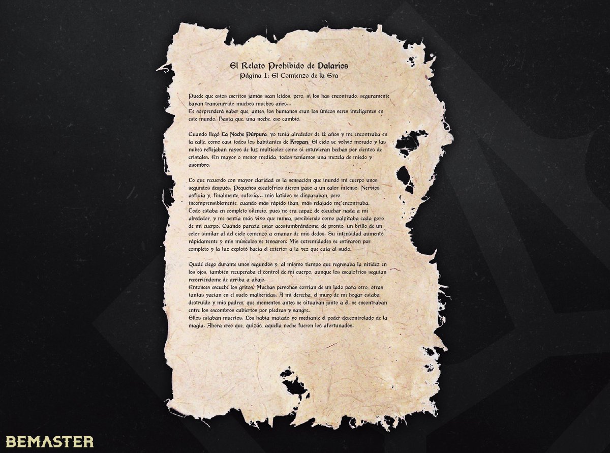 bemasteroficial's tweet photo. Según comentamos ayer, aquí llega la primera página que fue traducida...
Os presentamos el relato de un tipo llamado Dalarios, de quien aún se sabe muy poco

#RPG #rol #roleplayer #ttrpg #Bemaster https://t.co/WwvGVnZmFU