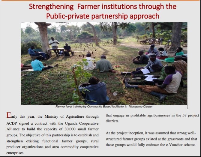 GovUganda's tweet photo. Last year, the Ministry of Agriculture through ACDP signed a contract with the Uganda Cooperative 
Alliance to build the capacity of 30,000 small farmer 
groups.The objective of this partnership is to establish &amp; 
strengthen existing functional farmer groups. #GovDeliversUG https://t.co/FaW3CzexSI