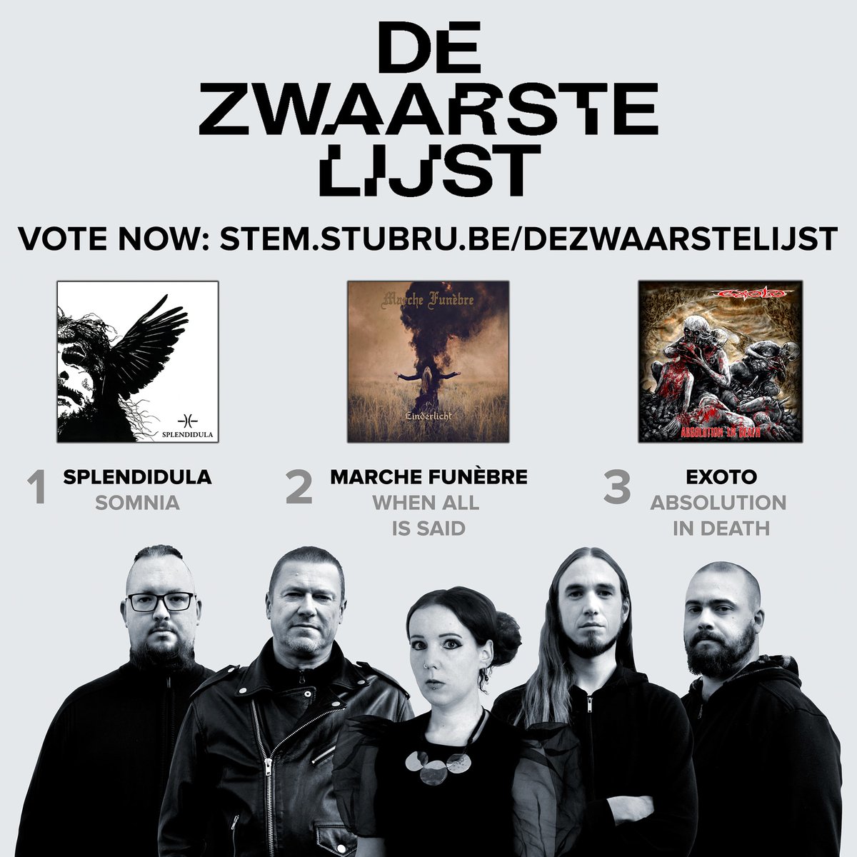Splendidula1's tweet photo. Vote Somnia on "De Zwaarste Lijst" from @StudioBrussel! 👇👇👇
https://t.co/YVIGyb05bt

Wouldn't it be awesome to have this list filled with 🇧🇪 Belgian metal?  Vote our friends of @Marche_Funebre (When All Is Said) and Exoto (Absolution in Death) in there as well! 🖤🙏🖤 https://t.co/Wcm5taJYbo