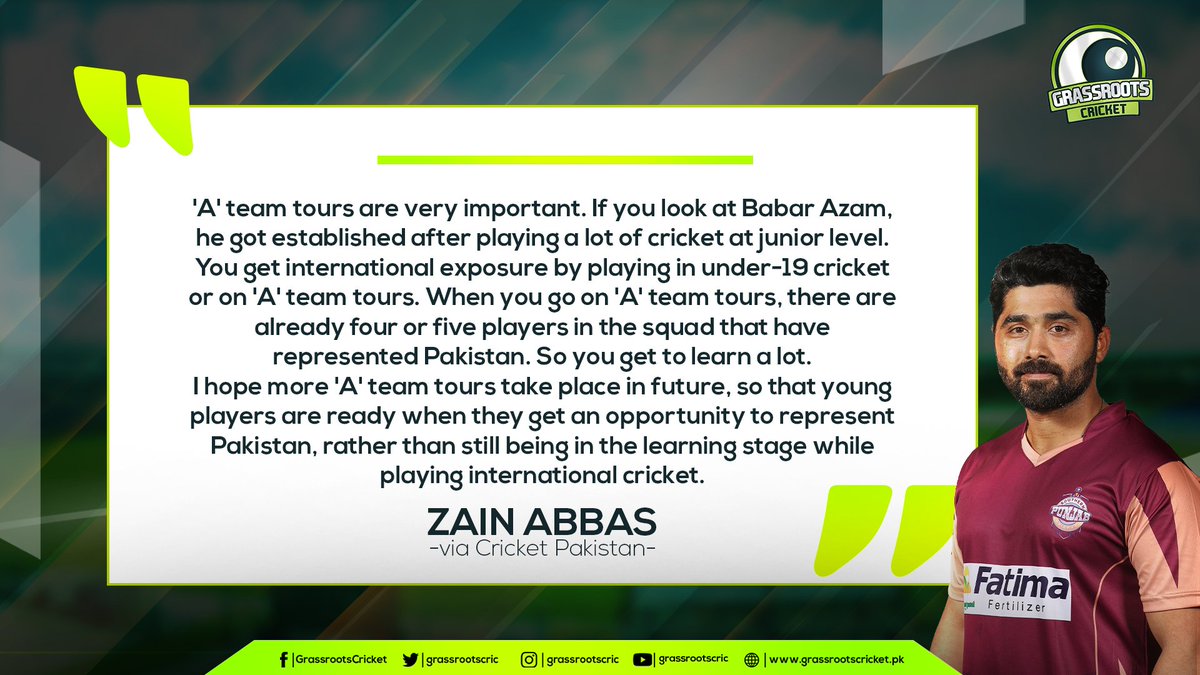 grassrootscric's tweet photo. Zain Abbas, one of the leading run-scorers amongst the openers in #QeA20, has called for more 'A' tours in future so that young players are ready when they get to represent Pakistan.
#Cricket https://t.co/H4S4yzadjp