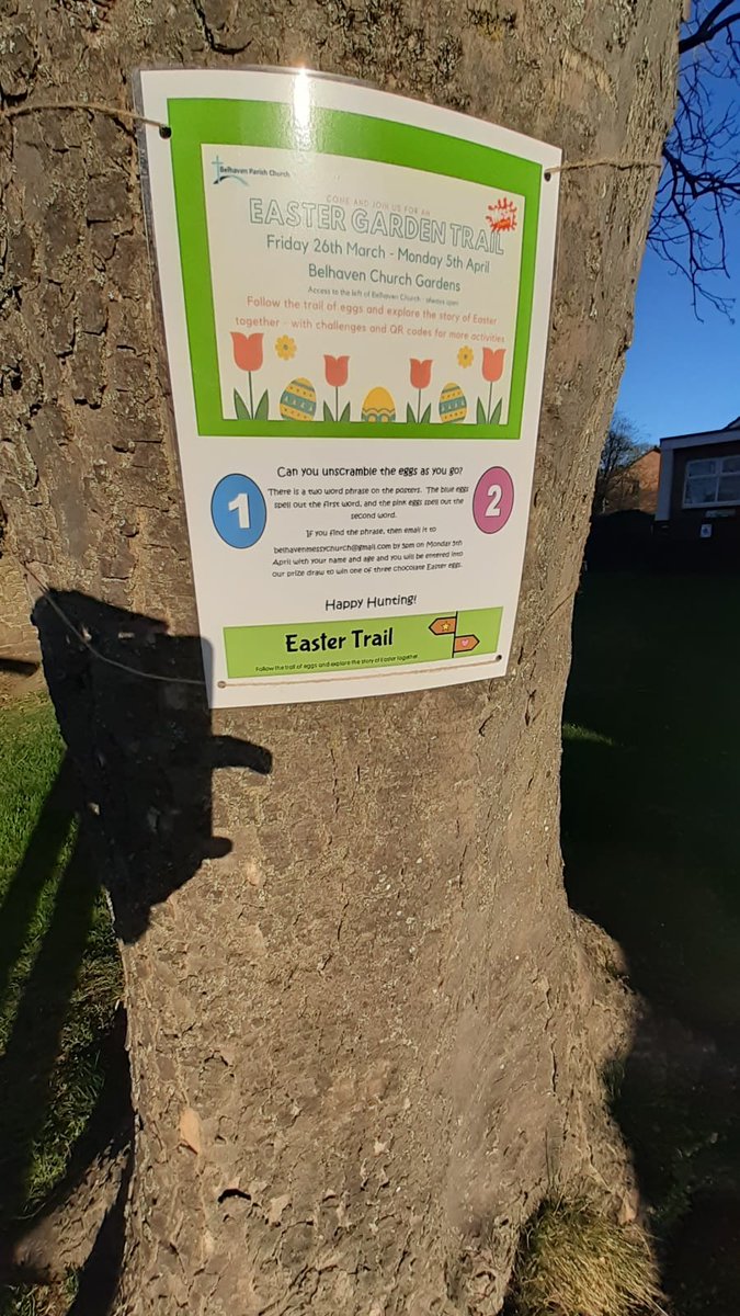 belhavenparish's tweet photo. Thanks to Hazel Gray, our Easter Trail, exploring the story of Easter, is now up and around the grounds of Belhaven Church. Can you find the phrase? If you can, you might win an Easter egg! Details are on the attached poster. https://t.co/d5k3F6ZBQ8