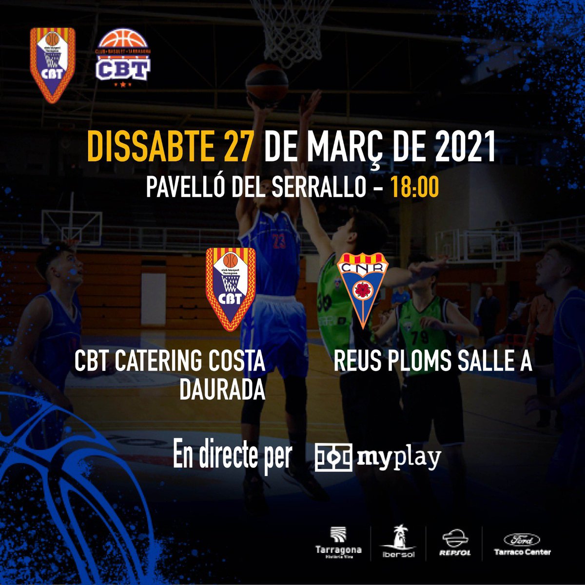 CBT_Tarragona's tweet photo. GAME DAY!
Jornada de derbi pel @costadcatering que s’enfrontarà al @plomssallereus al Serrallo. Pots seguir el partit en directe per @MyPlaySpain amb el link que penjarem. No t’ho perdis ⛹🏻♂️🏀
#gaudeixcbt #caracterblau #copacatbq https://t.co/MHUFNwpPLw