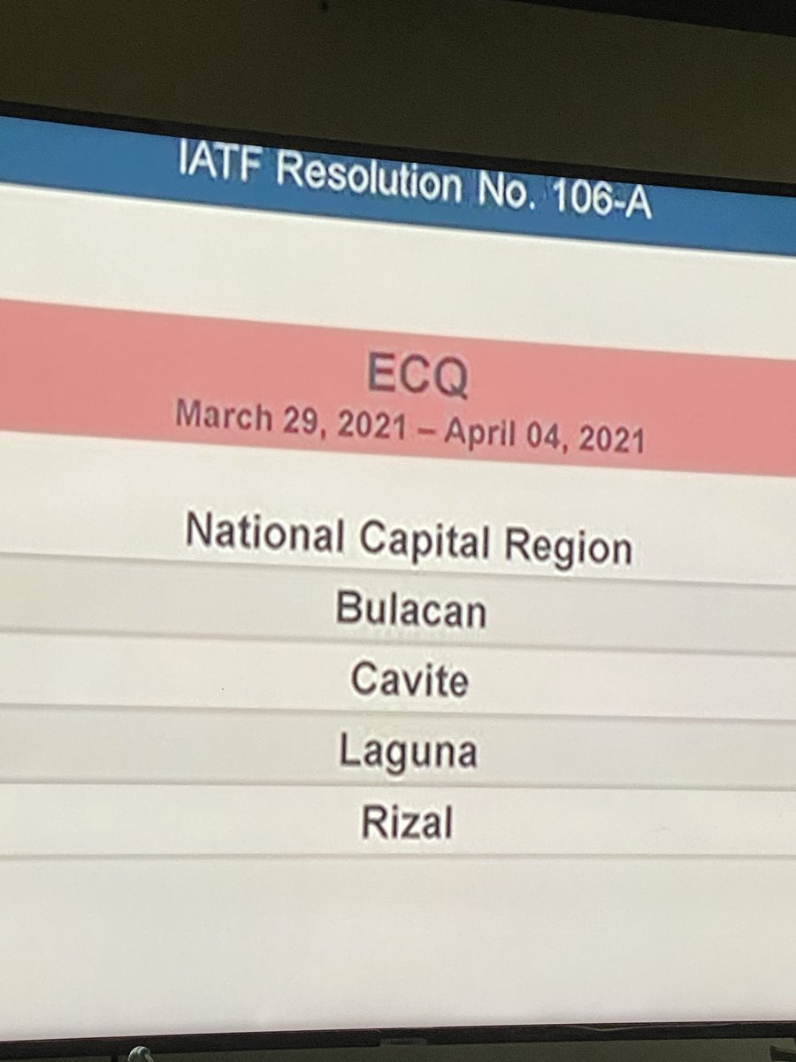 Just in !  
NCR , Bulacan, Cavite, &amp; Laguna is under ECQ starting on Monday