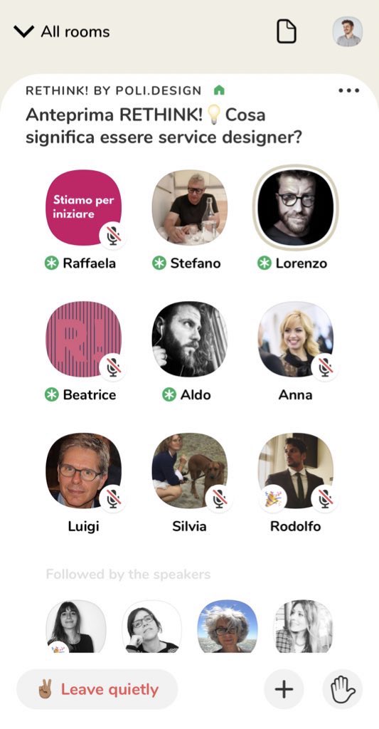 AnderTave's tweet photo. Ascoltando #Rethink #Festival su @joinClubhouse interessante sfida: un festival in forma di conversazione #ServiceDesign https://t.co/pkJfjUFI53