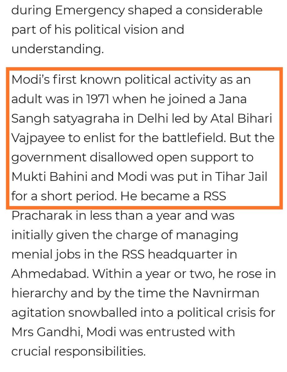 AskAnshul's tweet photo. Bangladesh independence struggle: 

When Modi joined a Jana Sangh Satyagraha in Delhi led by Atal Bihari Vajpayee to enlist for the battlefield.

Modi was put in Tihar Jail.

Link: https://t.co/65Ex8SFaeO https://t.co/UAm0OQnUsO