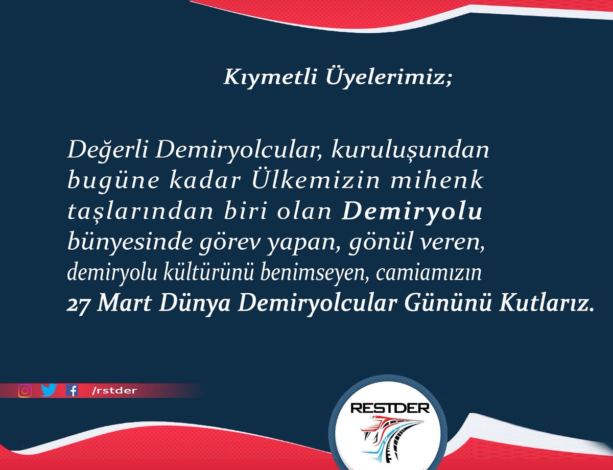 27 Mart Dünya Demiryolu Çalışanları Günü kutlu olsun.