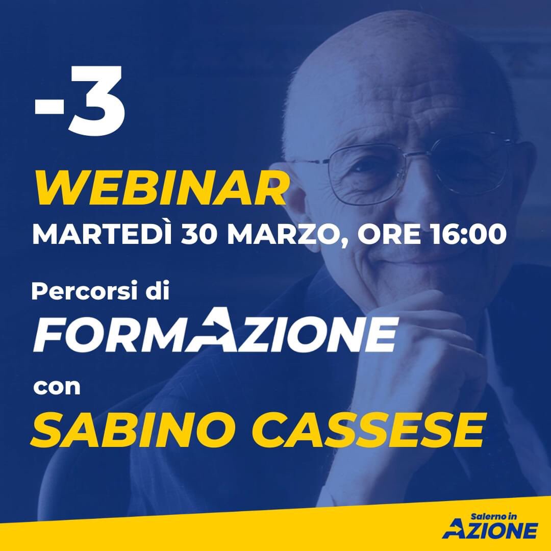 azionesalerno's tweet photo. Tra 3 giorni il Maestro Cassese sarà nostro graditissimo ospite.

Potrete seguirci sui canali Facebook di:
Campania in Azione
Tavolo Universitario Salerno @polisyes https://t.co/Cw2m2ZsRJ8