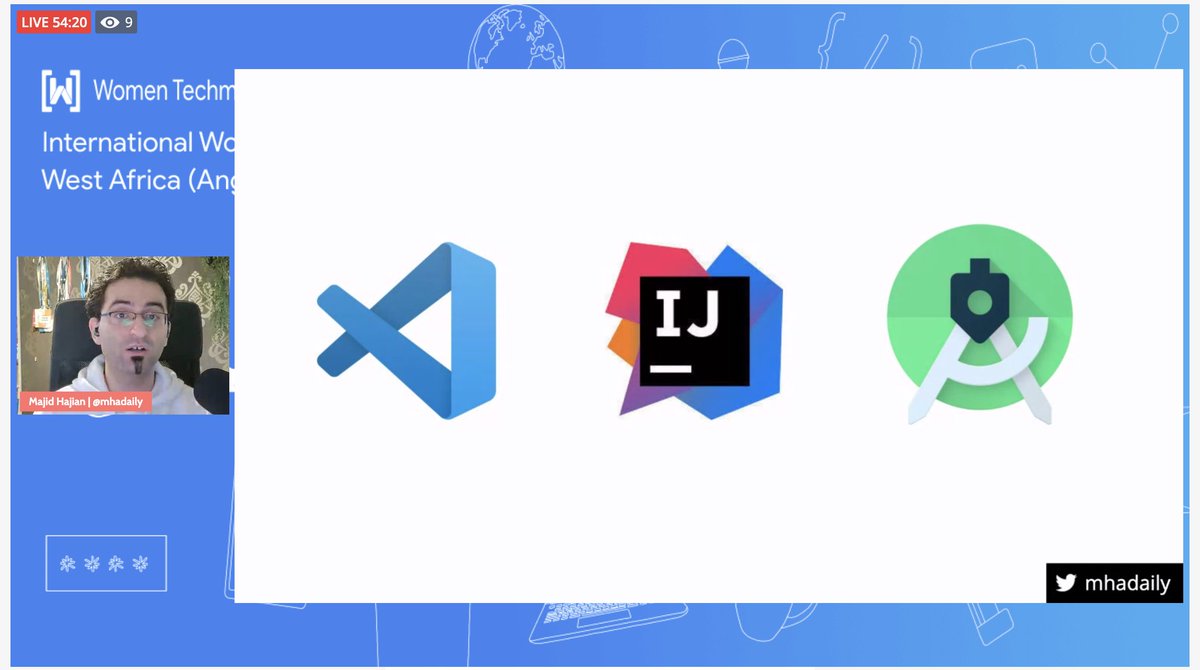 wtmaccra's tweet photo. Easy to use Flutter on Web. You just need simple IDEs such as these. 

The event is live on Youtube: https://t.co/CVCtCHu6G9

#CourageToCreate #IWD2021 #WTMWestAfrica #WTMSSA https://t.co/ZGbTkImsAK