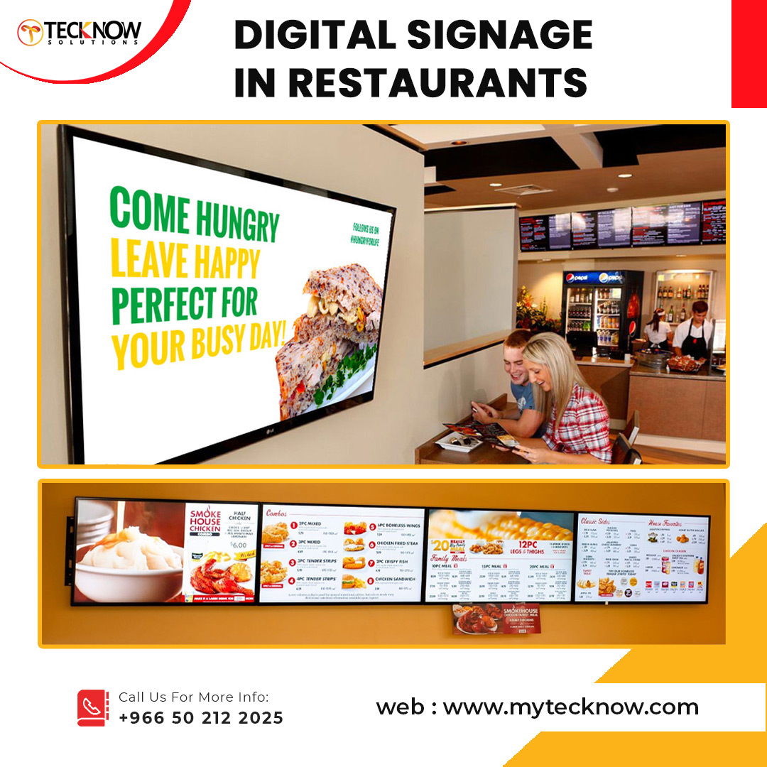 TECKNOWSolution's tweet photo. Digital Signage in Restaurants

Tecknow Solutions provide the best quality of digital signage and services all over Saudi Arabia. For Enquiries kindly visit our website https://t.co/uIhxYvVkzr or contact us +966 50 212 2025 or email at info@mytecknow.com

#digitalsignage https://t.co/Niixa4mQNB